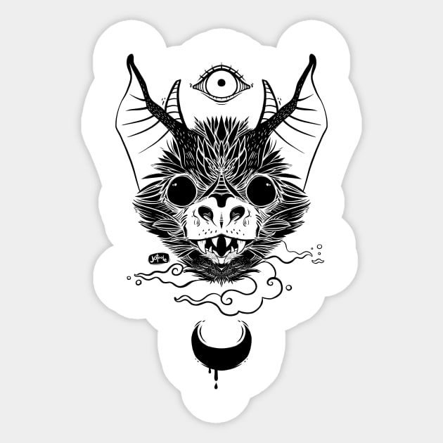 Bat Chiroptera With Moon And Eye Sticker by cellsdividing